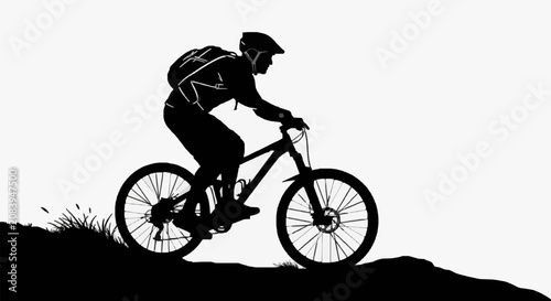 Cuadro en lienzo Mountain Biker Climbing Hillside.