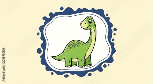 Cute green dinosaur cartoon character.