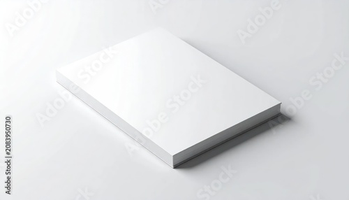 Blank white book or journal cover, clean mockup on a light gray background, perspective view, ready for design personalization.
