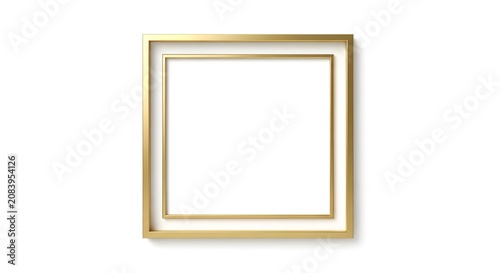 Luxury gold square frame with empty white center, metallic golden border with clean sharp edges
