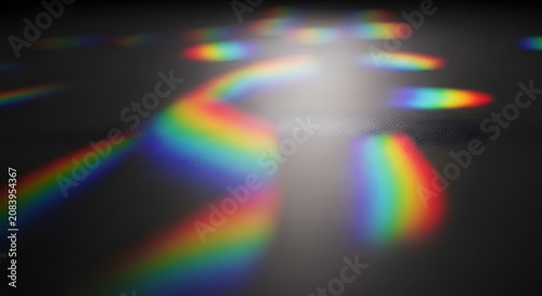 Vibrant rainbow prism light refraction on a dark grainy surface background