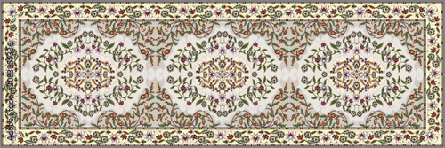 Luxury Persian Carpet Runner with Floral Medallions, Traditional Oriental Pattern and Decorative Border Vector