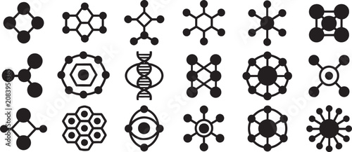 Schilderij op canvas Network Molecule Icons Set with Atomic Dot Connections and Genetic Dna Symbols i