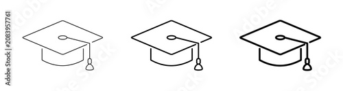 Obraz na płótnie Graduation Cap Mortarboard University Degree Success Line Art Outline Icon Vecto