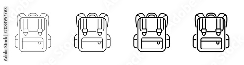 Backpack Rucksack Travel Schoolbag Luggage Line Art Outline Icon Vector Illustration
