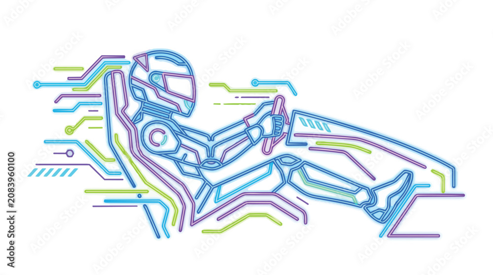 Obraz premium Abstract digital line art illustration of a racing driver in a cockpit.