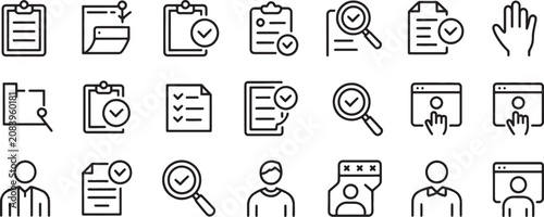Bild auf Leinwand Checklist Icon Set with Magnifying Glass, Folders, Files, and Check Marks for Au