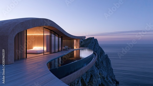 Luxurious cliffside dwelling with infinity pool and ocean views at twilight