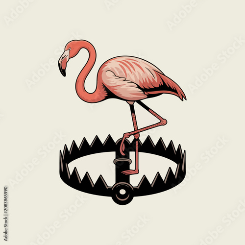 Vászonkép Flamingo trapped in bear trap device.