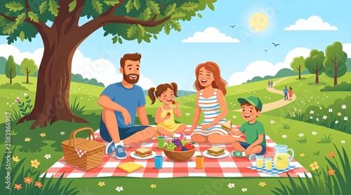 Family enjoying a picnic in the park.