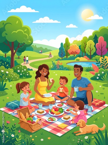 Family enjoying a picnic in the park.