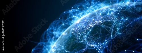 Communication technology and internet worldwide for business concept. Global world network connected and telecommunication on planet earth cryptocurrency, blockchain and IoT.