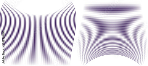 Photos Set of distorted purple linear patterns showing concave and convex warping effects for creative backgrounds
