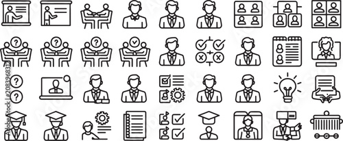 Fotografie Human Avatar Icons Set with Office, Meeting, Checklist, Education, and Support S