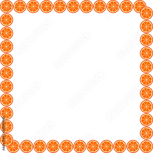 Foto Yellow orange fruit slices arranged border frame square  for food theme