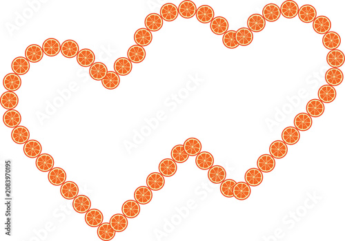 Fotografía Yellow orange fruit slices arranged border frame for food theme love shape