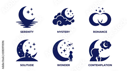 Fotografie Night Moon Icons: Serenity, Mystery, Romance, Solitude, Wonder, Contemplation
