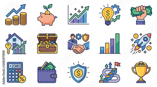Business finance icons and symbols.