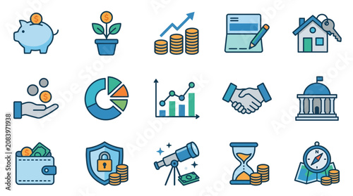 Business finance icons and symbols.
