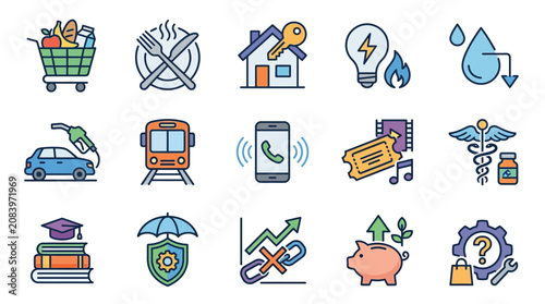 Technology icons on white background.