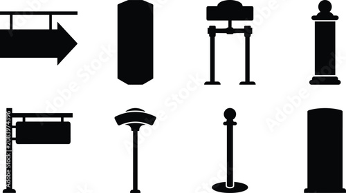 Obraz na płótnie Black signpost silhouettes and navigation board vector set isolated on a clean w