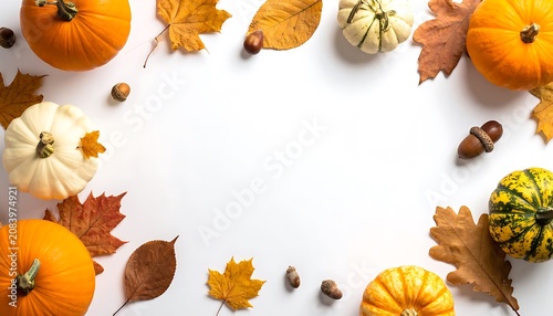 Autumn harvest border frame with pumpkins, gourds, and fall leaves, festive seasonal decoration