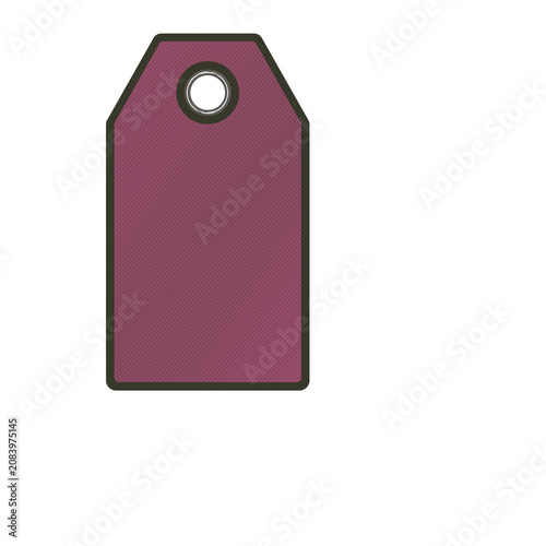 Dark maroon diagonal striped hanging tag with metal eyelet as cut out PNG