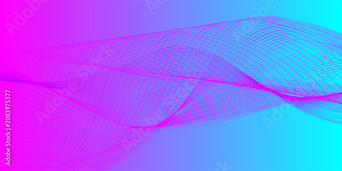 Modern futuristic background featuring elegant overlapping abstract wave lines in bright magenta pink over a blue and cyan gradient background.