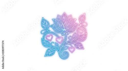 Abstract floral design with hearts in pastel colors.