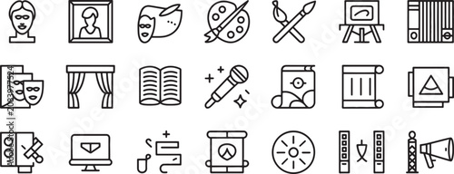Schilderij op canvas Illustration Set of Education and Media Icons for Learning, School Subjects, Rea