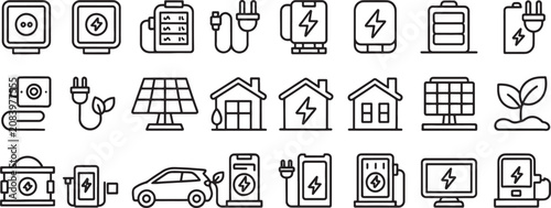 Canvastavla Energy and Power Icons Set with Lightning Symbol in Devices, House, Solar Panel,