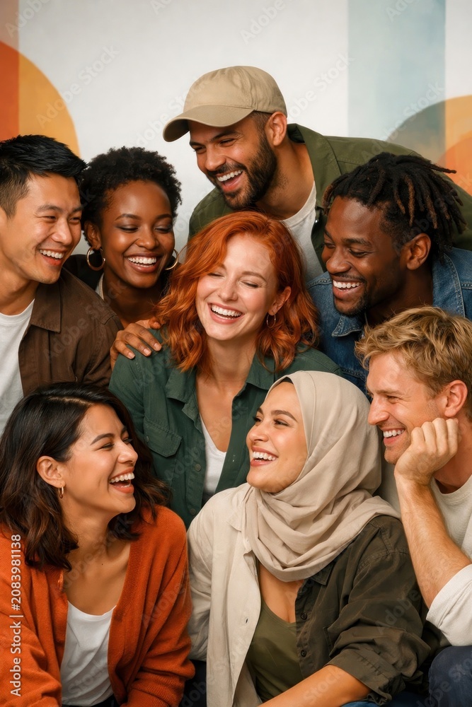 Obraz premium Diverse group joyfully smiling together.