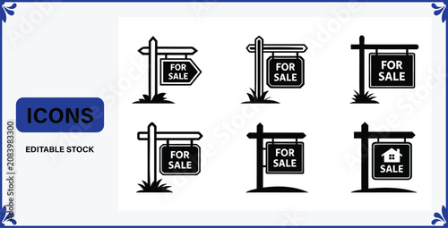 Foto Collection of real estate for sale signs icons with different shapes and styles