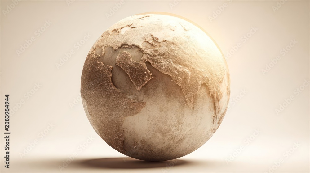Fototapeta premium A single textured and naturally colored egg with a rough surface stands upright against a soft neutral background