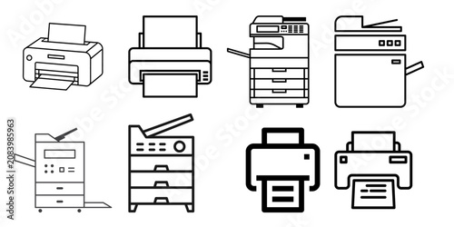 Obraz na plátně Office printer and multifunction copier machine vector icon set