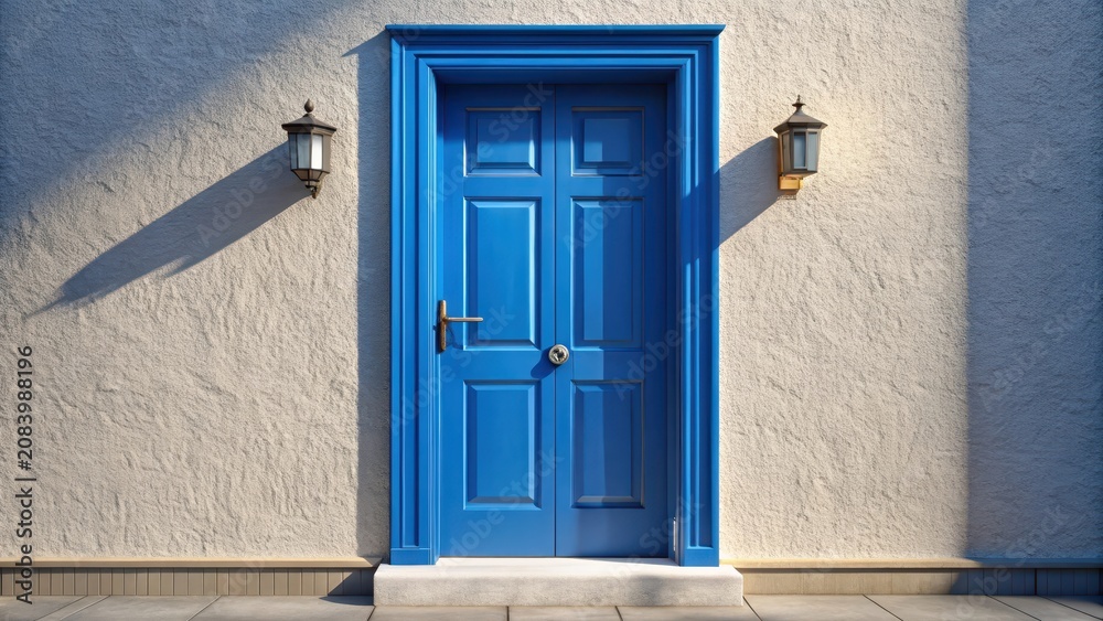 Fototapeta premium Blue front door on white wall