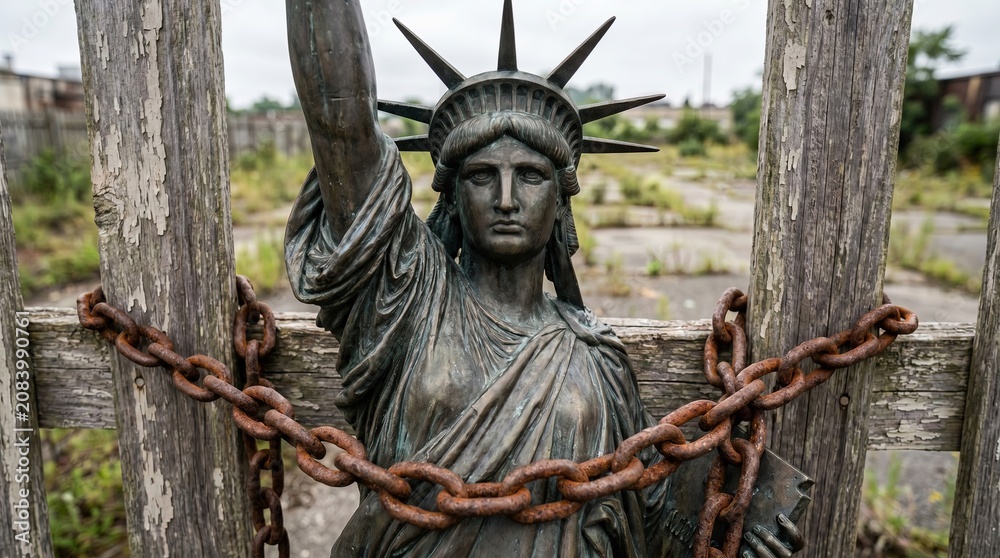 Fototapeta premium Bronze Model of Liberty Surrounded by Chain