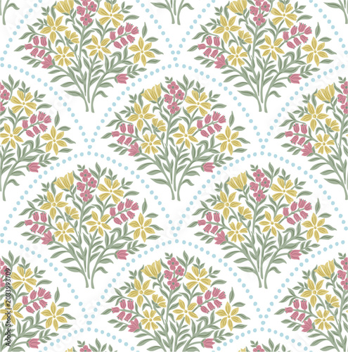 FLORAL SCALLOP PATTERN REPEAT VECTOR FILE, FLOWER DAMASK, BOHO FLORAL, BOHO FLORAL PATTERN, SEAMLESS FLOWER