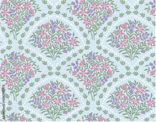 FLORAL SCALLOP PATTERN REPEAT VECTOR FILE, FLOWER DAMASK, BOHO FLORAL, BOHO FLORAL PATTERN, SEAMLESS FLOWER