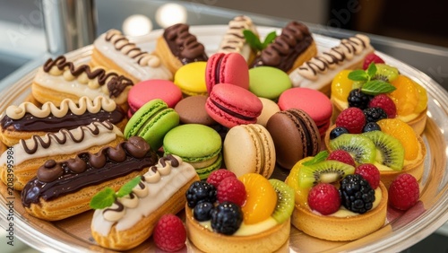 Assorted French Pastries and Macarons on a Platter