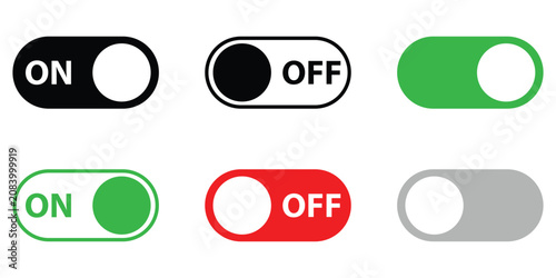 On off toggle switch button set. Green On and Red Off Button. eps 10