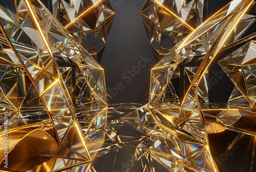 Abstract Golden Crystal Passage with Faceted Geometric Structures