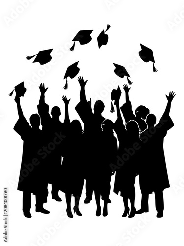 Silhouette of a Group of Graduates Tossing Their Caps in Celebration