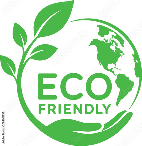Eco friendly logo with green leaf and globe design