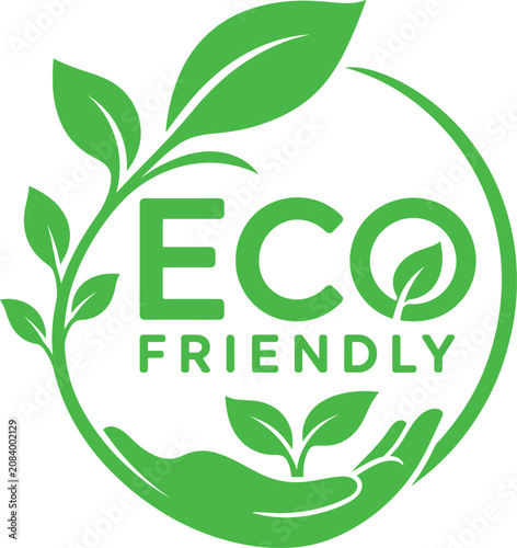 Eco friendly logo with green leaves and circle