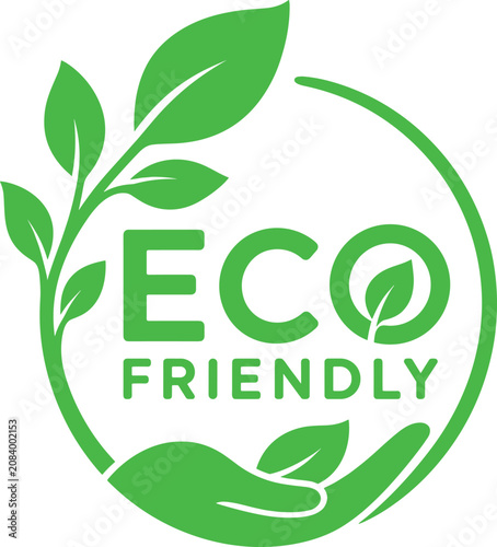 Eco friendly logo with green leaves and circle