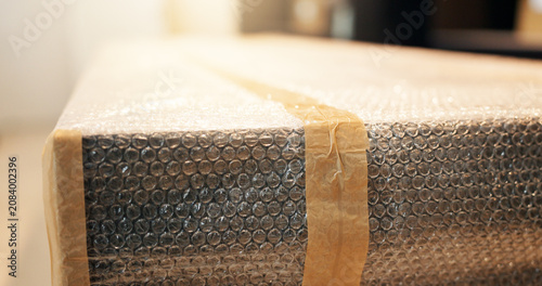 Tableau sur toile Box, packaging and stock with bubble wrap for ecommerce, inventory and shipping preparation