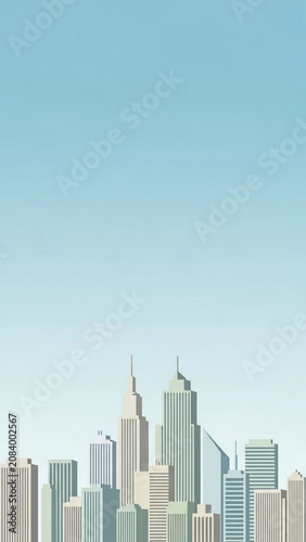 Modern Cityscape Skyline with Tall Buildings and Clear Blue Sky - Urban Architecture Backdrop