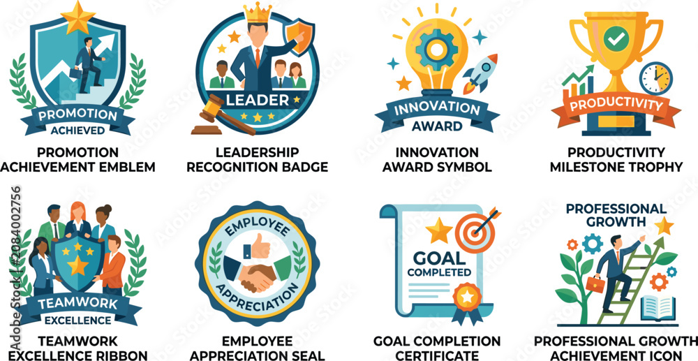 Fototapeta premium Business Achievement and Employee Recognition Badge Icon Set Collection for Corporate Success