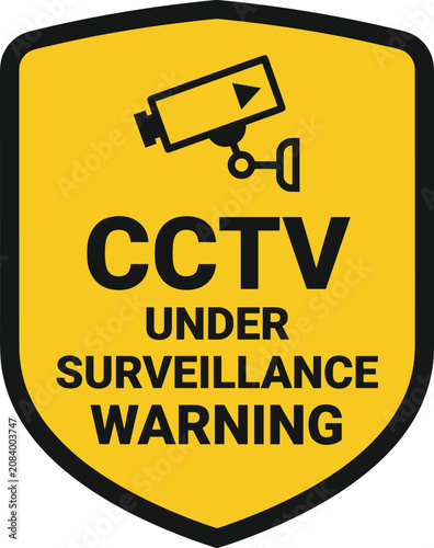 Yellow cctv surveillance warning sign with camera icon